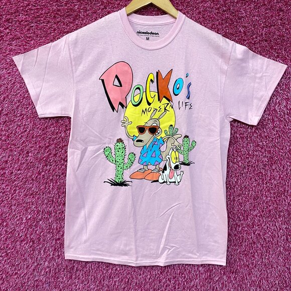 Nickelodeon Rocko's Moder Life Animated Series Cartoon Graphic Pink T-Shirt Medi - Picture 1 of 4